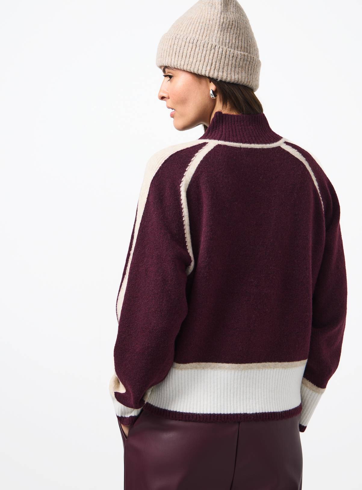 Burgundy Colour Block High Neck Jumper 20 - Image 4